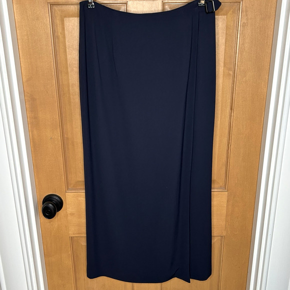 Talbots Midi Skirt Size 10 Navy Blue Wrap Wool Blend Pencil Classic Modest Long - Picture 1 of 7